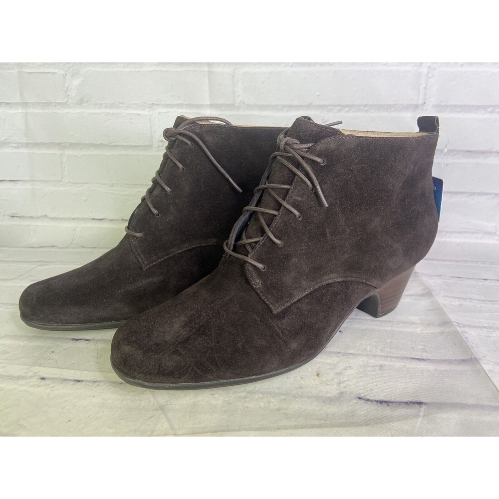Clarks Leyden Bell Brown Suede Leather Witch Lace Up Boots Bootie Womens Size 11